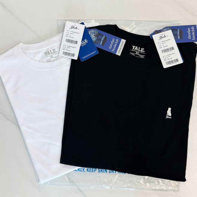 [국내매장판] 예일 YALE 2PACK 헤리티지 댄 자수 로고 티셔츠 블랙/화이트 세트구성 기본 반팔티 2SET