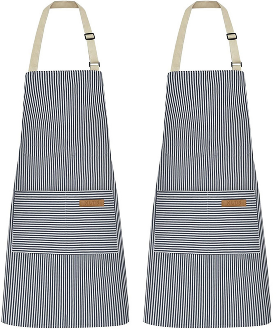 掛脖條紋圍裙 餐廳 奶茶咖啡店 烹飪 廚師 工作服, 藍色細條紋