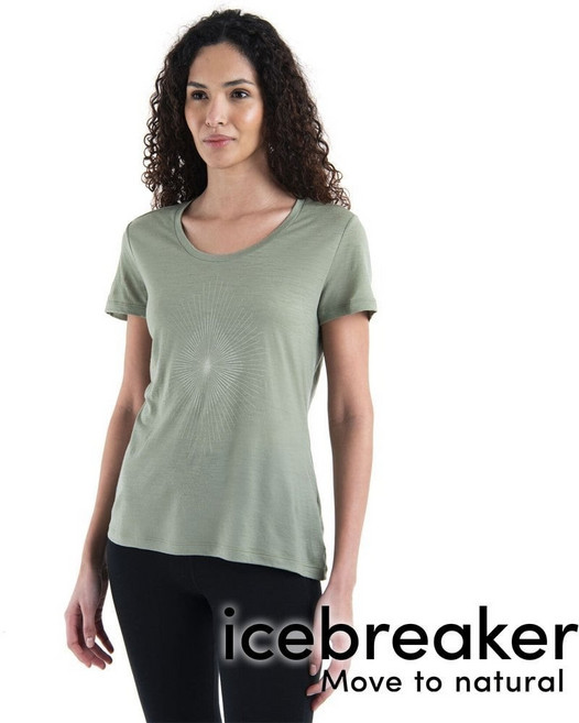 icebreaker Tech Lite 女羊毛U領短袖衣 150 神秘草綠 0A56YA