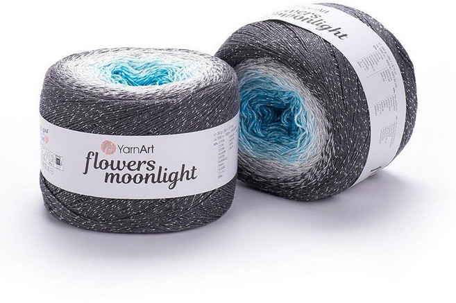 YarnArt Flowers Moonlight – 메탈릭 루렉스가 있는 그라데이션 면 아크릴 실 250g(9.17온스) 1093야드 - 코바늘 뜨개질 뜨개질 숄 및 DI, 3251