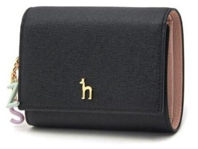 헤지스 가죽 골드퍼피 로고 레터링장식 3단 반지갑