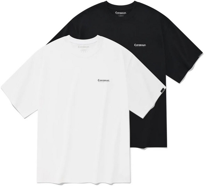 커버낫 반팔 티셔츠 남녀 공용 커플티 세미 오버핏 반팔티 1+1 화이트 블랙