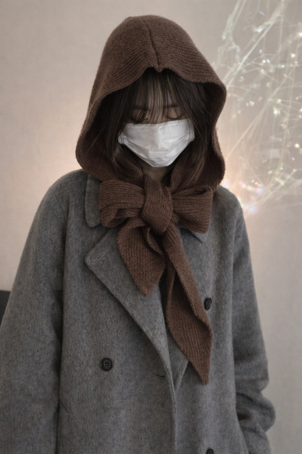 후드 머플러 어부바 기본 니트 어깨숄 목도리 바라클라바 599, 브라운, 1개