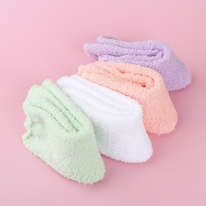 국산 여자수면양말 4켤레 세트 여자 여성 임산부수면양말 차가운 발 보온 극세사 장목 두꺼운 따뜻한 무지 롱 장목 수면 양말