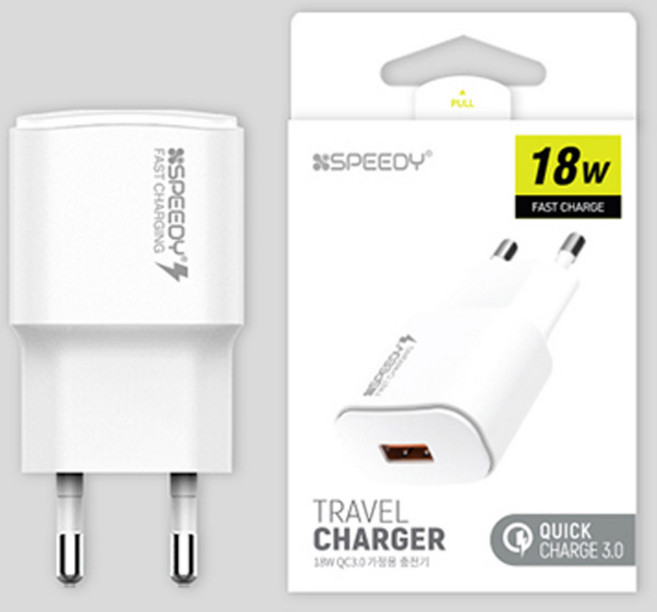 스피디 18W QC3.0 고속 1포트 분리형 가정용 충전기 과출력 보호 케이블 미포함, 1개, 단품
