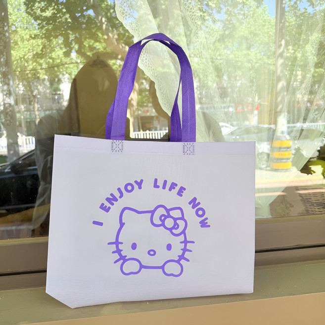 리유저블 방수 부직포 쇼핑백 큐티 KT 캣 부직포 쇼핑백, 자주색kt35*25*10CM, 10개