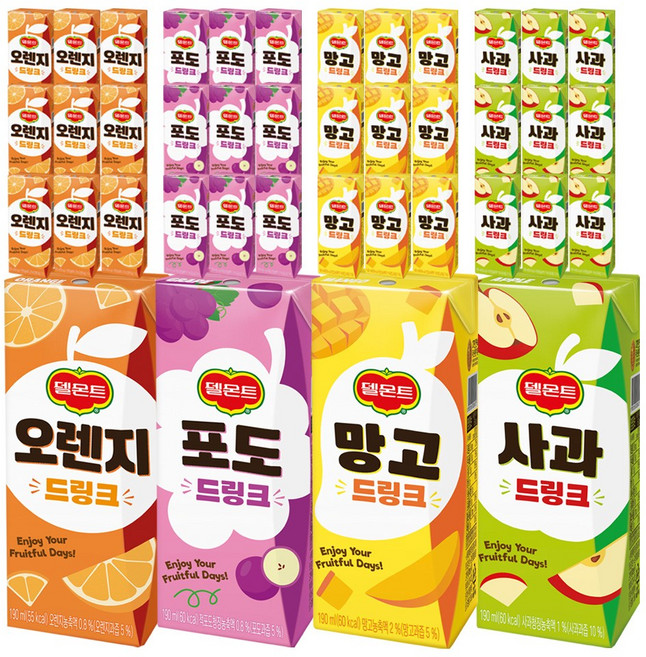 델몬트 드링크 4종 오렌지 10개 포도 10개 사과 10개 망고 10개 총40개