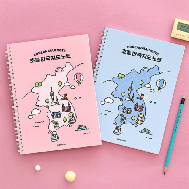 초등 한국지도 노트 (스프링 120g 내지) 지리노트 인디고어린이, 블루