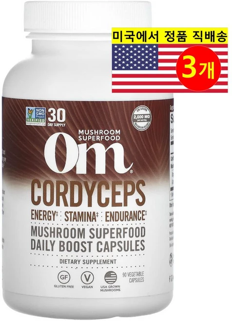 Om Mushrooms 옴 머쉬룸즈 동충하초 667mg Cordyceps, 3개, 90정 - 쿠팡