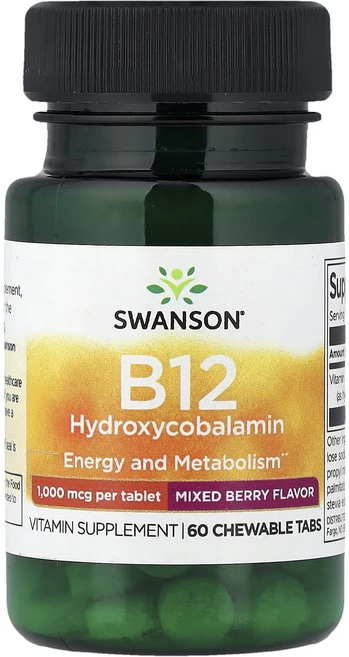 Swanson B12 하이드록시코발라민 혼합 베리 1000mcg 츄어블 60정, SwansonB12하이드록시코발라민혼합베리1000mcg, 1개 - 쿠팡