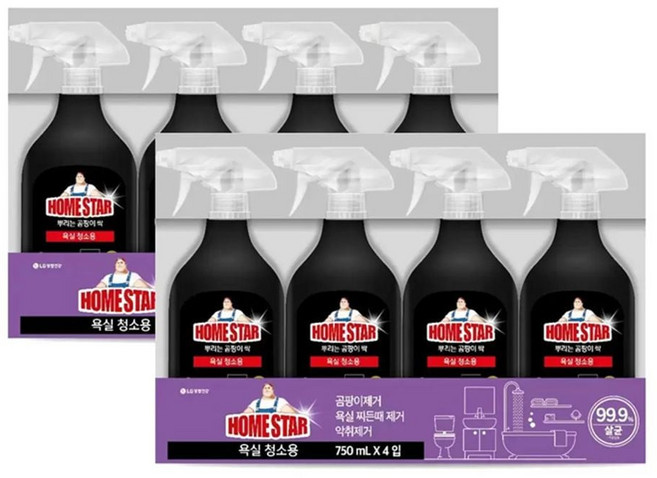 홈스타 욕실용 클리너 750ml x 4개 x 2팩 대용량 세정제 다용도 다용도세제유진문구, 1g, 1개