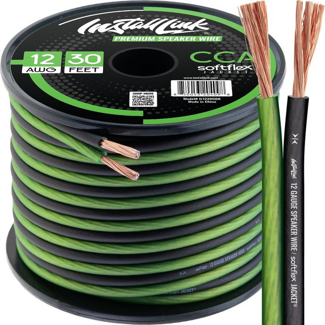 링크 12 AWG 게이지 스피커 와이어 케이블30피트 스테레오 자동차 또는 홈 시어터 CCA 설치, 1_Frosted, 반투명 그린/블랙