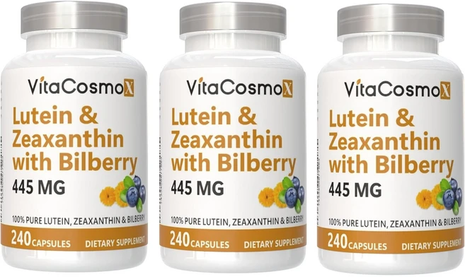 VitaCosmoX 비타코스모엑스 루테인 40mg + 제아잔틴 4mg + 빌베리 400mg 베지 소프트젤 445mg 야채캡슐, 3개, 240정 - 쿠팡