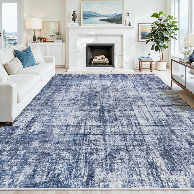 5x7 Area Rugs Washable RugAnti-Skid Abstract Modern Living Room Rug Soft Thin Carpets Indoor Floor, 네이비/라이트 그레이