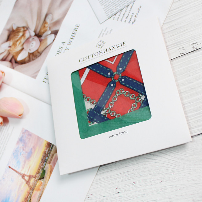 렌느 여성손수건 국산 아사 가제 면 미니 쁘띠스카프 목손수건 케이스포장 플라워 꽃무늬