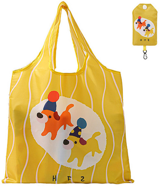 이지몰 접이식 장바구니 귀여운 강아지 캐릭터 휴대용 에코백, 옐로우, 1개