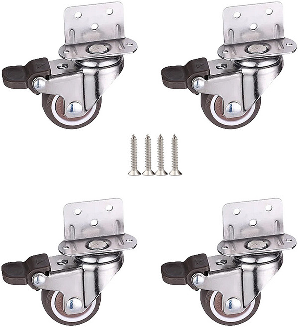 L형 사이드 측면 가구 서랍 책상 바퀴 무소음 TPR 4개 구성, L형 브레이크, 1인치(2.5cm), C