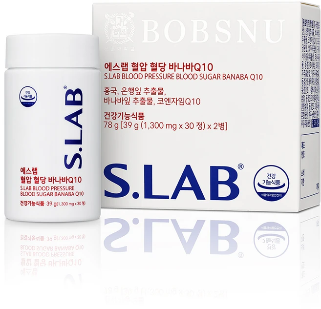 서울대 밥스누 에스랩 혈압 혈당 바나바 Q10 (1 300mg x 30정) x 2병 총 30일분, 78g, 60정, 1개 - 쿠팡