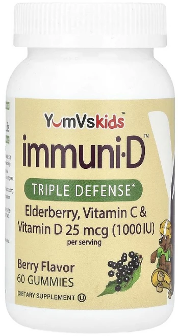 YumV's 키즈 이뮨 트리플 디펜스엘더베리 비타민C 비타민D 베리 25mcg 1000IU 구미젤리 60개, 60정, 1개 - 쿠팡