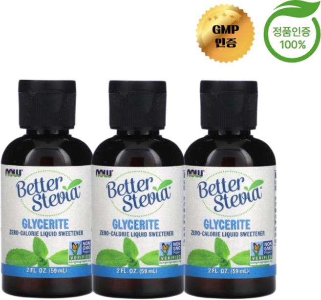 나우 푸드 스테비아 제로 칼로리 액상 감미료 글리세라이트 59ml, 3개