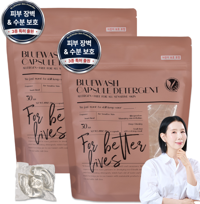 블루워시 피부장벽 보호 비건 캡슐 세탁세제 세제 스위트 플로럴향, 2개, 30개입