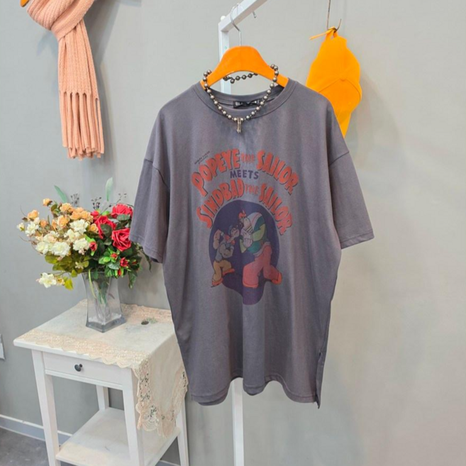 신밧드 옆트임 롱 박스 반팔티