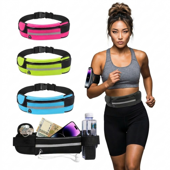 러닝벨트 힙색 운동 허리 가방 방수 스포츠 러닝 파우치, 1개, 형광