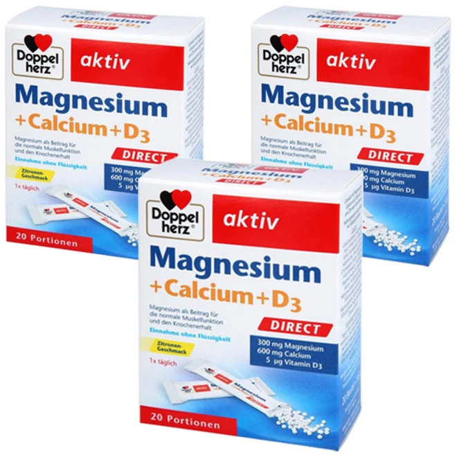 도펠헤르츠 액티브 마그네슘 300mg + 칼슘 600mg D3 5mcg, 20회분, 3개 - 쿠팡