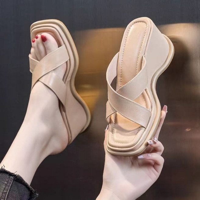 AREVI 여름 여성 웨지샌들 미끄럼 방지 패션 키높이 슬리퍼 5CM 힐