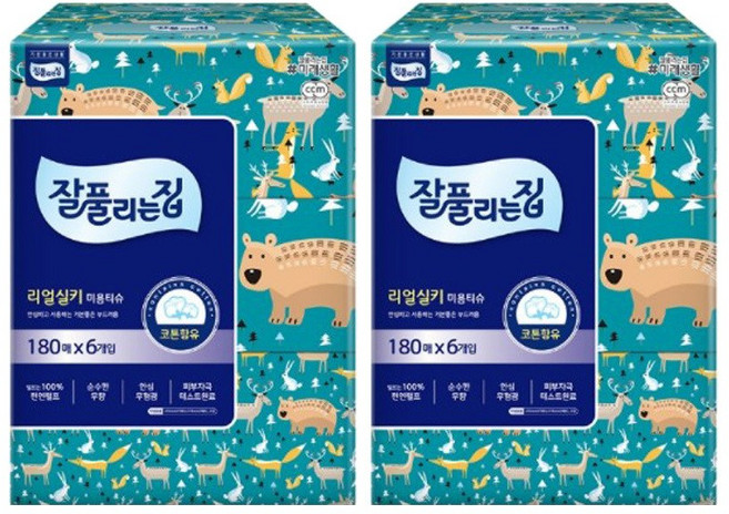 미래생활 잘풀리는집 리얼실키 미용티슈 180매 6개x2팩 각티슈