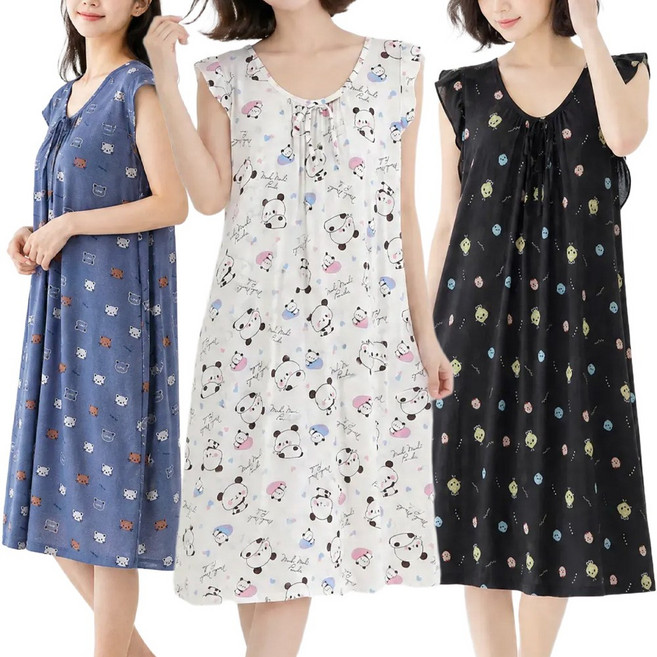여름 여성 홈웨어 원피스 귀여운 캐릭터 나시 잠옷 민소매 프릴 실내복 원마일웨어