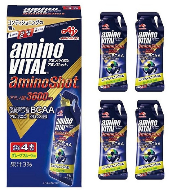 아지노모토 아미노 바이탈 아미노 샷 자몽 맛 43g×4봉 아미노산 3600mg BCAA 영양 젤리 휴대성, 1개, 1g