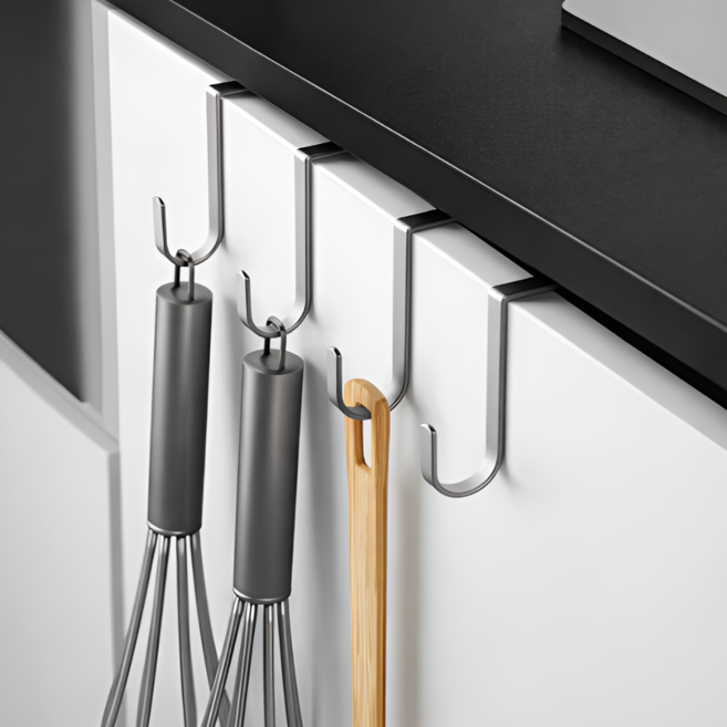 브랜스 이중후크 스테인리스 무타공 주방 걸이, 5개, 실버