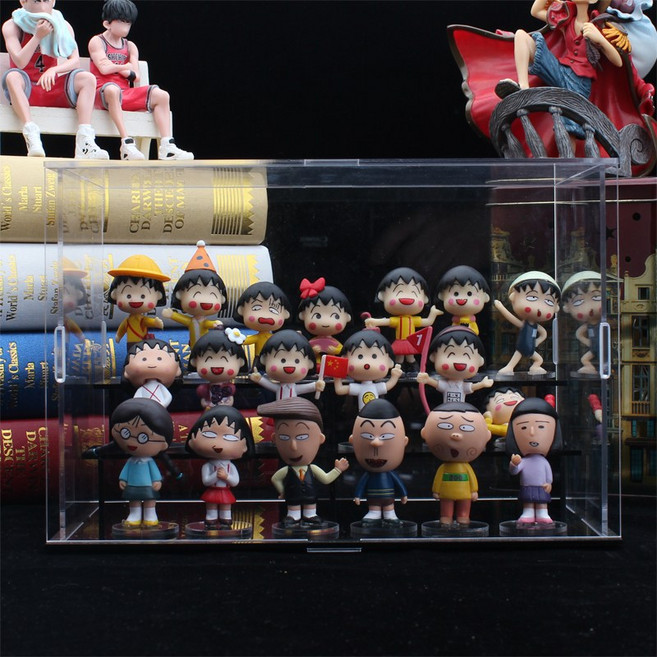 생일 사키코 도라에몽 시리즈 치비마루코쨩 마루코는 아홉살 피규어 키링 아즈망가대왕 친구 토모조 가족 인형, 피규어+전시케이스+led램프+핸드백(배달), 클래식 마루+도리 마루 19개, 1개