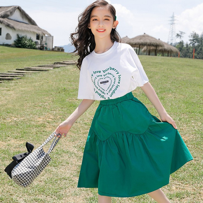 빠빠야네 키즈 주니어 여아 쿨썸머 하트뱅글 티 롱스커트세트 여름