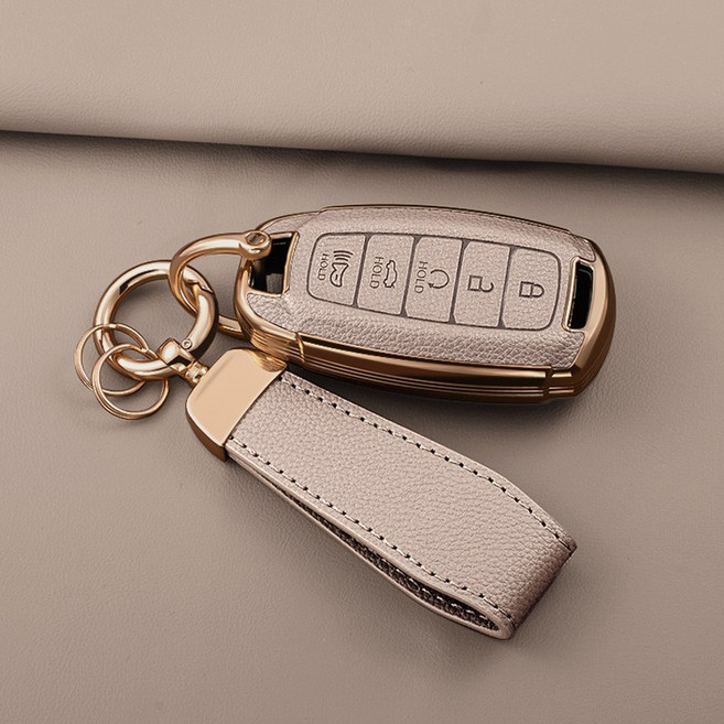 HAKO 소프트 가죽TPU 키케이스+키홀더 (현대호환 5버튼), H-05, 핑크베이지