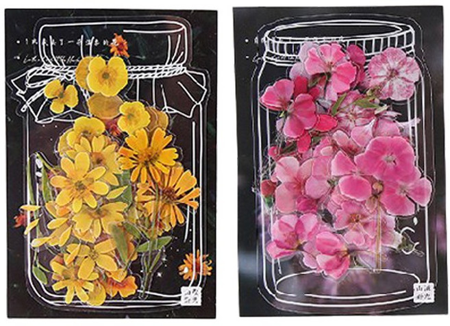 올리브파티 플라워 꽃 화병 스티커 다꾸 세트 패키지, 옐로우+핑크, 1세트