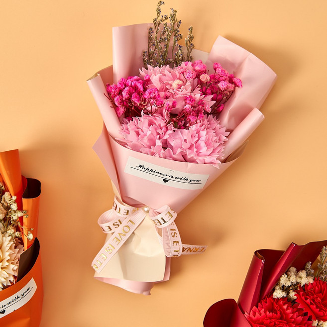 로맨틱앤 카네이션 비누꽃 프리저브드 미니 꽃다발, 미니꽃다발 카네이션(핑크), 1개