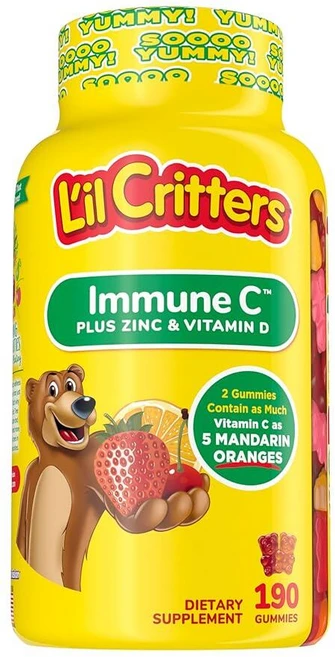 L'il Critters 면역 C 젤리 보충제 면역 지원을 위한 비타민 C 아연 및 비타민 D3 함유 190개입 (95-190일 분량) 미국 최고의 젤리 비타민 브랜드의 4가지, 1개 - 쿠팡