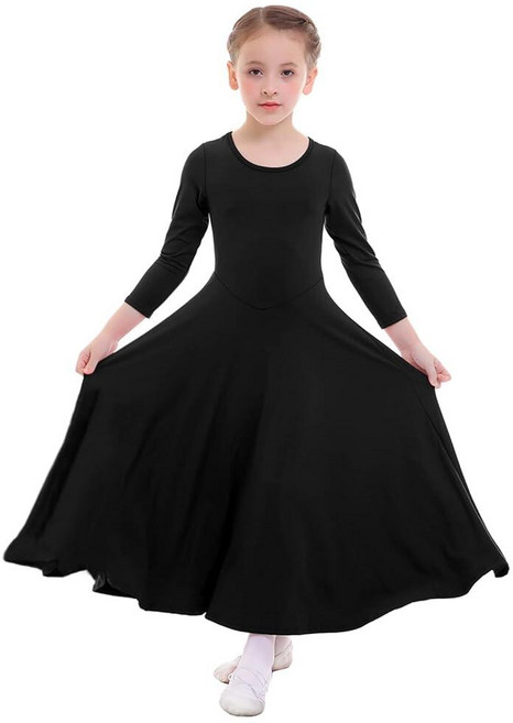 Z&X Girls Long Sleeve Praise Dance Dress Full Length Wide Swing Lyrical Dancewear Liturgical Worsh, 7-8세, 003 블랙