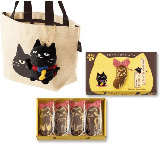 일본 도쿄바나나 부냥코 초코바나나맛 4개 에코백 세트 굿즈 선물 돈키호테 기념일선물 기념품 디저트 선물 선물세트 일본 디저트 일본 쇼핑리스트 일본 과자 명절선물, 1세트