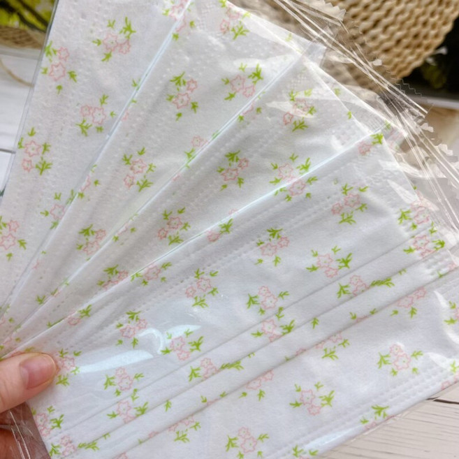 잔꽃무늬 일회용마스크 성인 여성 덴탈마스크 개별포장, 화이트 플라워, 50개, 1개입