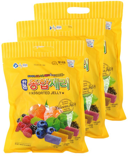 제주 한라 종합 제리 x 3개 감귤 블루베리 녹차 복분자 젤리, 600g