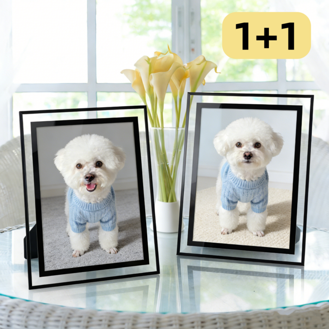 크리스탈 라인 유리액자 스탠드 가족 결혼 애기 사진 액자, 2개, 블랙