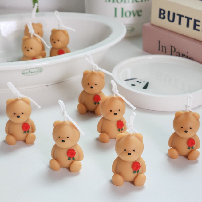 [어버이날 스승의날 선물추천]미니 카네이션 베어 캔들, 1개, 10g, 화이트자스민민트