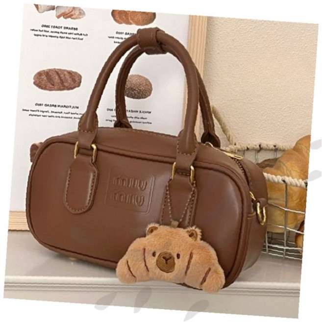 여성 핸드백 곰돌이 인형 장식 가죽 토트백 데일리 캐주얼 숄더백