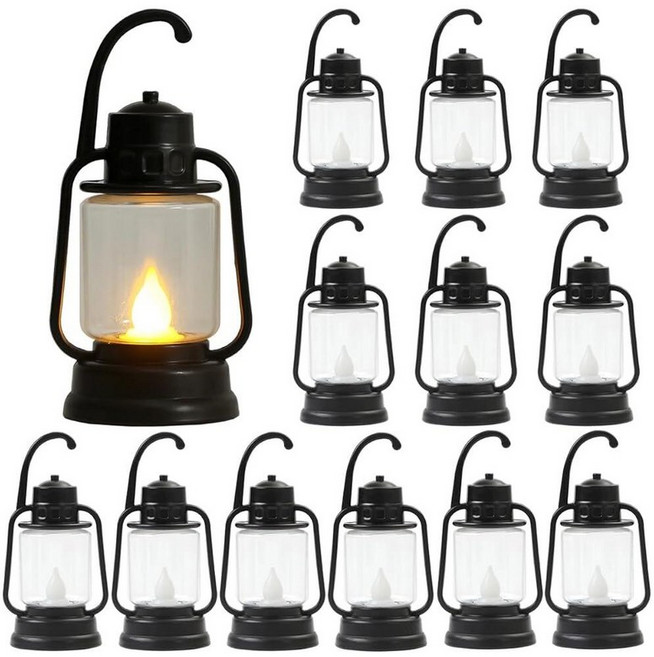 12 Pcs 4Inch LED Mini Lanterns Decor Western Themed Centerpieces for Tables Cowboy Lantern Favors, Black