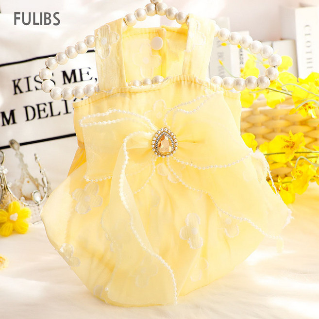 FULIBS 여름 강아지 나시 원피스 애견공주옷, 1개, 옐로우
