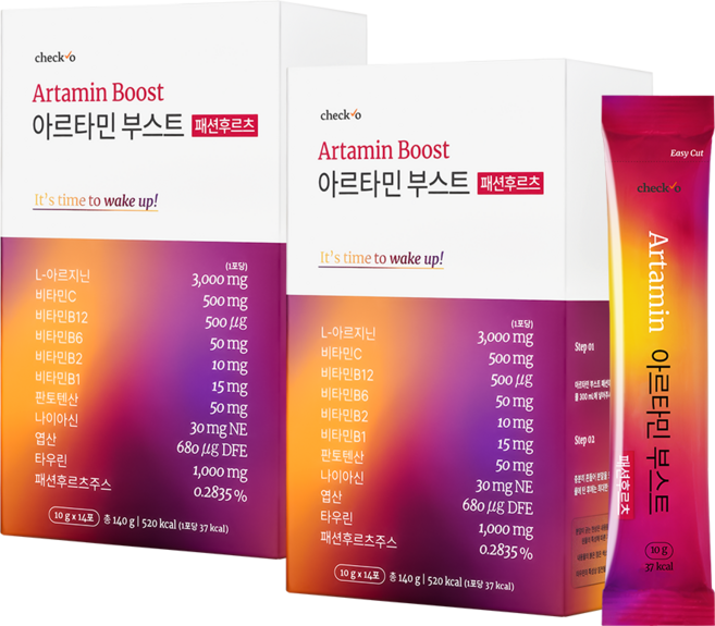 [공식 판매처] 체크오 아르타민 부스트 패션후르츠 아르기닌 타우린 고함량 활력 비타민 패션후르츠맛, 2박스, 14회분