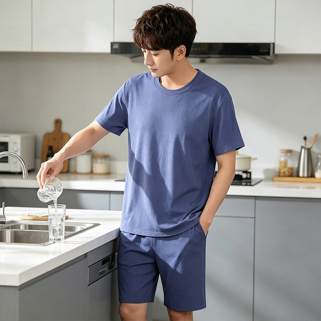 본스타일 모달 파자마 반팔 반바지 커플 홈웨어 남녀공용 파자마 세트